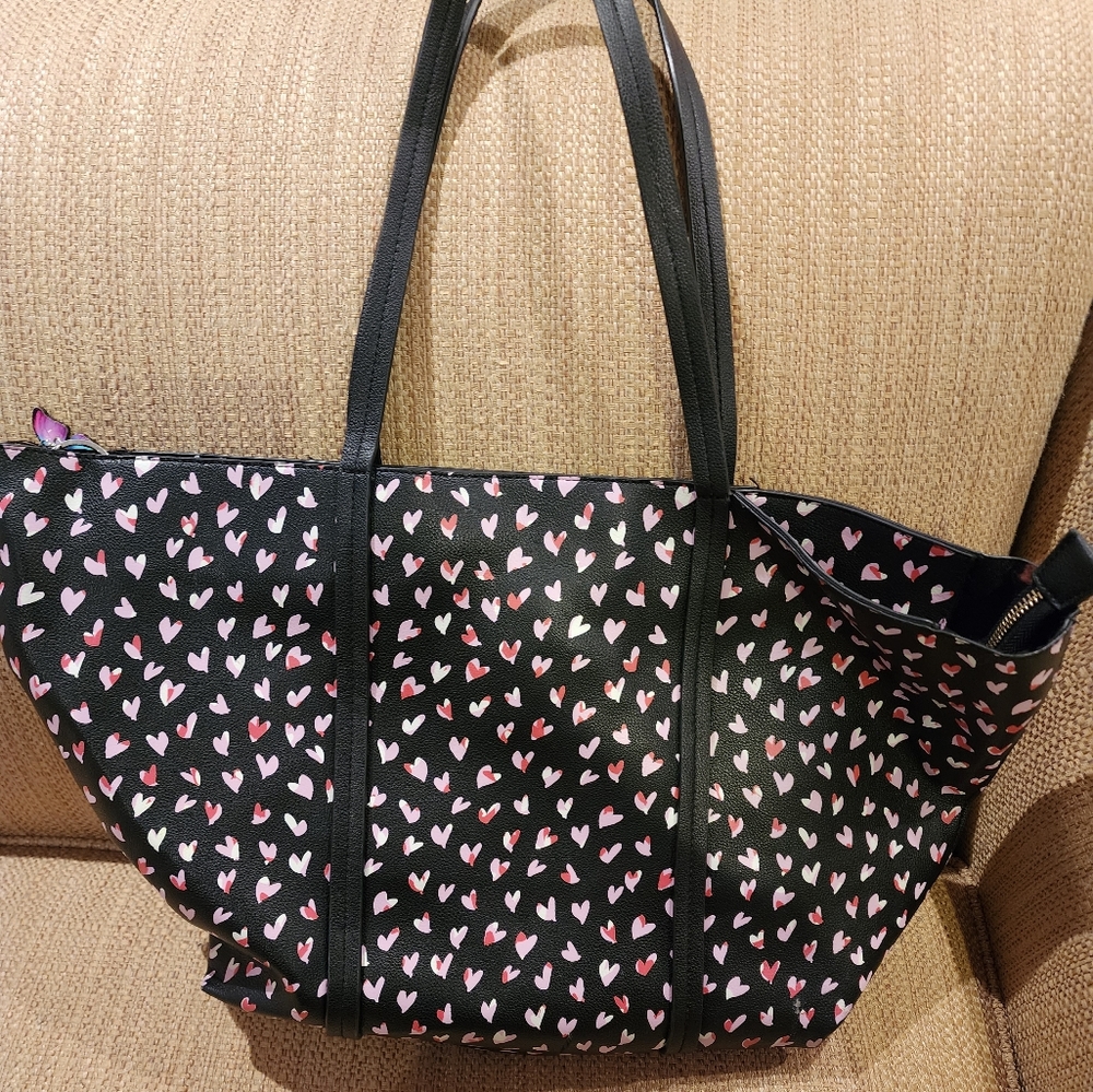 Indigo black tote bag with hearts